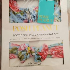 NIB Posh Peanut 6-9m Sadie Footie & Headwrap Set $55